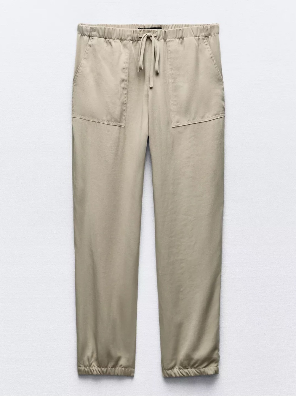 Zara Women's Drawstring Jogger Pants in Light Khaki Beige